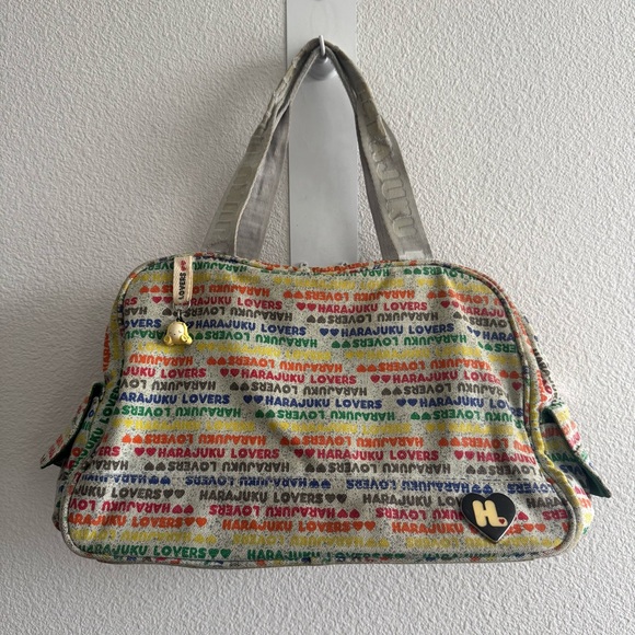 Harajuku Lovers Rainbow Logo Spellout Duffle Tote Bag Cotton Colorful - Picture 2 of 14